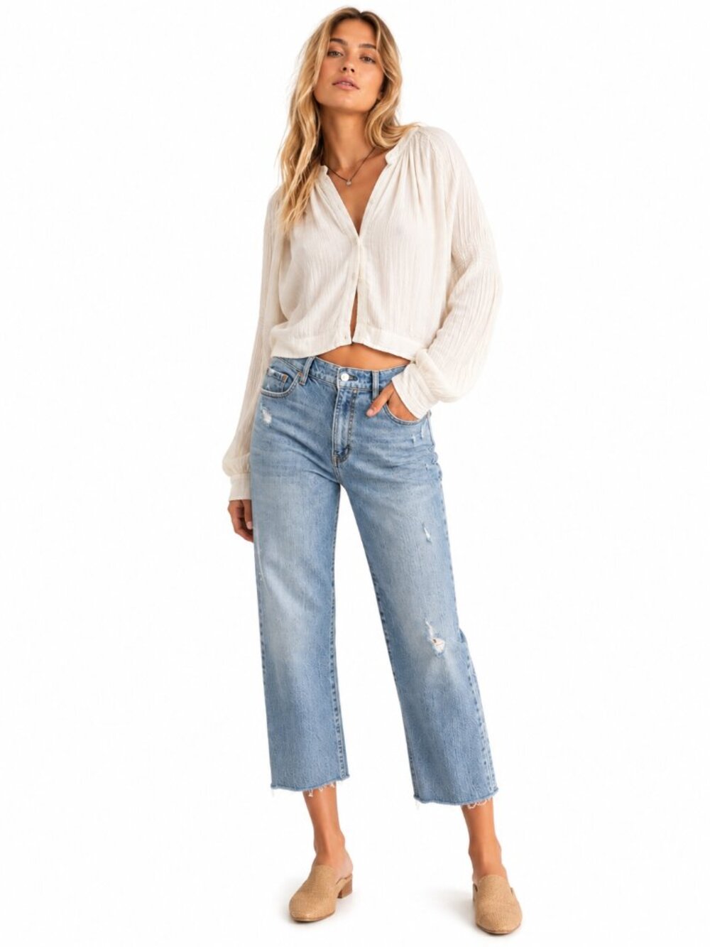DAZE Sundaze High Rise Jeans 28 Marina Vintage Wash Distressed Frayed Hem